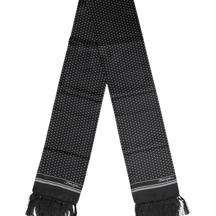 Dolce & Gabbana Black White Polka Dot Fringes Foulard Scarf