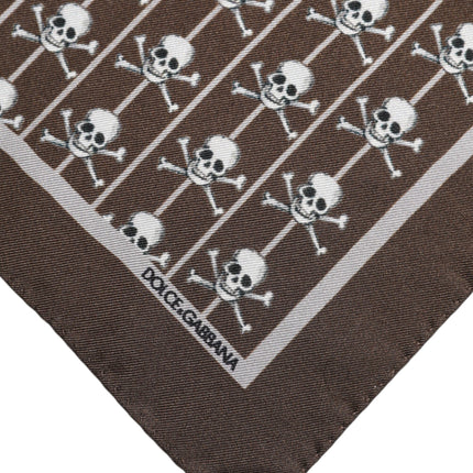 Dolce & Gabbana Brown Skull Silk Square Men Foulard Scarf