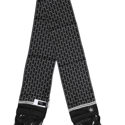 Dolce & Gabbana Black Silk Printed Fringes Men Foulard Scarf