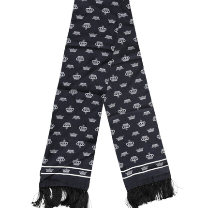Dolce & Gabbana Black Silk Crown Fringes Men Foulard Scarf