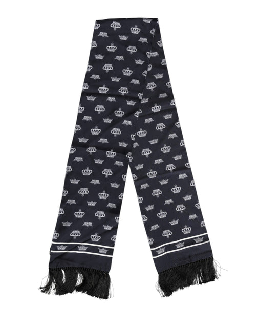 Dolce & Gabbana Black Silk Crown Fringes Men Foulard Scarf Dolce & Gabbana