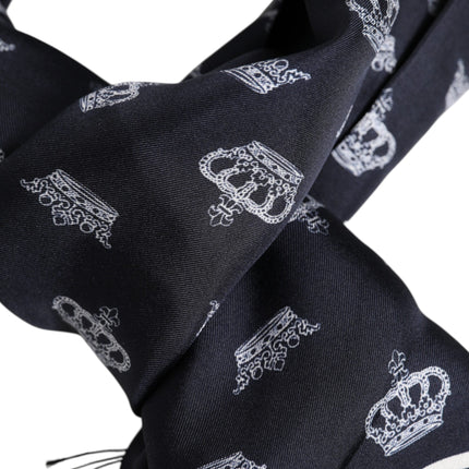 Dolce & Gabbana Black Silk Crown Fringes Men Foulard Scarf