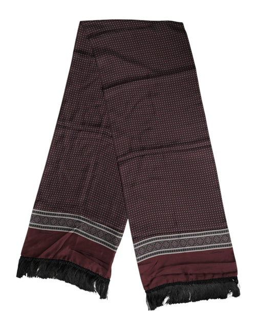 Dolce & Gabbana Maroon Dotted Silk Fringes Foulard Scarf Dolce & Gabbana
