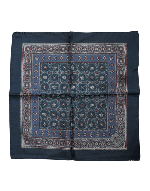 Dolce & Gabbana Blue Printed Silk Square Men Foulard Scarf Dolce & Gabbana