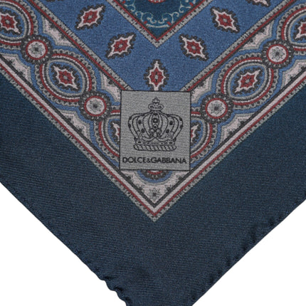 Dolce & Gabbana Blue Printed Silk Square Men Foulard Scarf