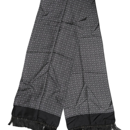 Dolce & Gabbana Black Patterned Fringes Men Foulard Scarf