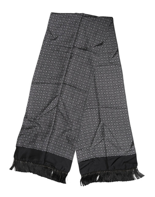 Dolce & Gabbana Black Patterned Fringes Men Foulard Scarf