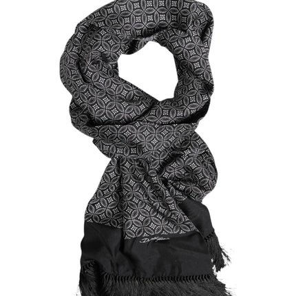 Dolce & Gabbana Black Patterned Fringes Men Foulard Scarf