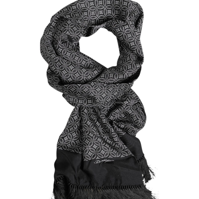 Dolce & Gabbana Black Patterned Fringes Men Foulard Scarf