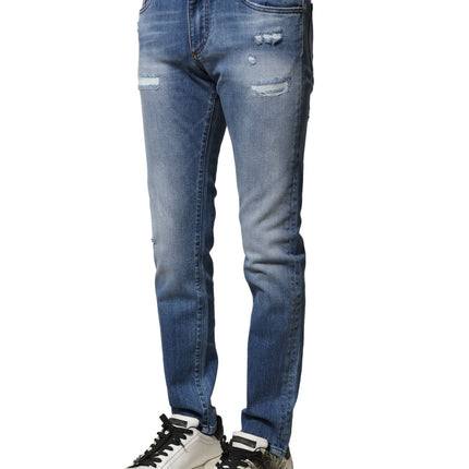 Dolce & Gabbana Blue Washed Cotton Skinny Men Denim Jeans