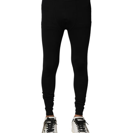 Dolce & Gabbana Black Nylon Elastic Logo Men Leggings Pants