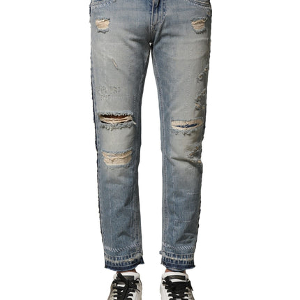 Dolce & Gabbana Light Blue Tattered Straight Men Denim Jeans