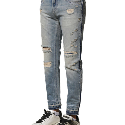 Dolce & Gabbana Light Blue Tattered Straight Men Denim Jeans