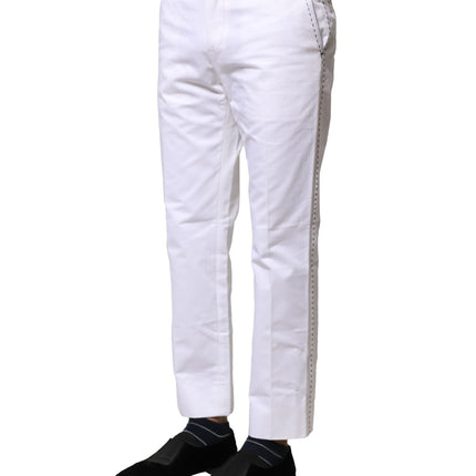 Dolce & Gabbana White Cotton Straight Logo Men Pants