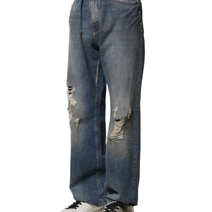 Dolce & Gabbana Blue Cotton Tattered Men Denim Jeans