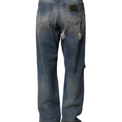 Dolce & Gabbana Blue Cotton Tattered Men Denim Jeans