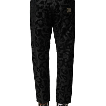 Dolce & Gabbana Gray Cotton DG Logo Straight Men Denim Jeans
