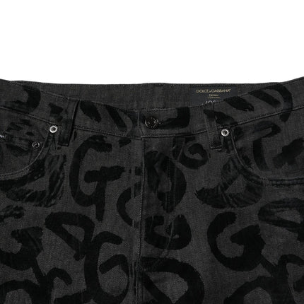 Dolce & Gabbana Gray Cotton DG Logo Straight Men Denim Jeans
