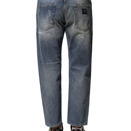 Dolce & Gabbana Blue Washed Tattered Straight Fit Denim Jeans
