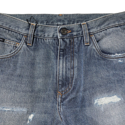 Dolce & Gabbana Blue Washed Tattered Straight Fit Denim Jeans