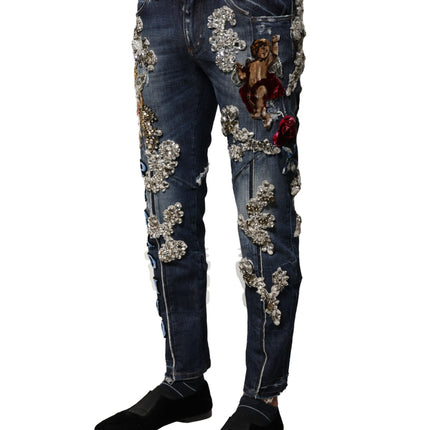 Dolce & Gabbana Blue Cotton Rhinestone Embellish Denim Jeans