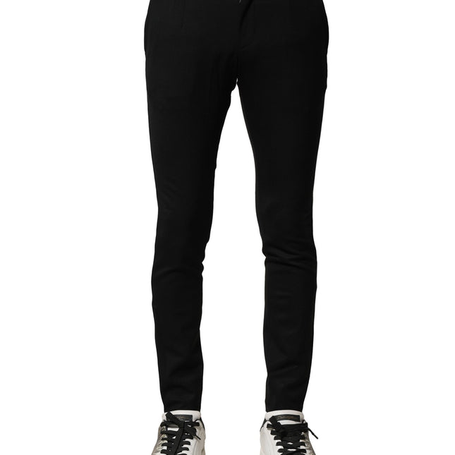 Dolce & Gabbana Black Wool Men Skinny Mid Waist Pants