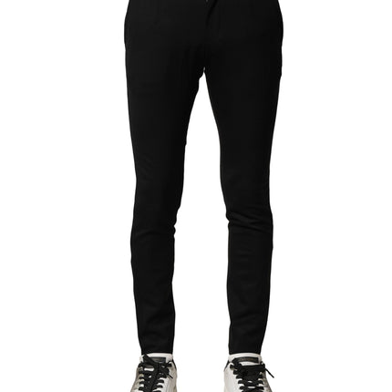 Dolce & Gabbana Black Wool Men Skinny Mid Waist Pants