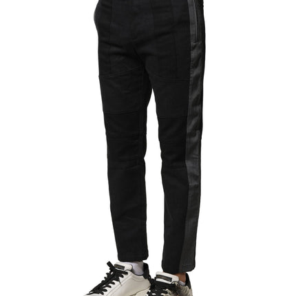 Dolce & Gabbana Black Gray Cotton Tapered Men Pants