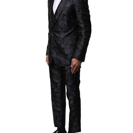 Dolce & Gabbana Black Jacquard 3 Piece Single Breasted Suit