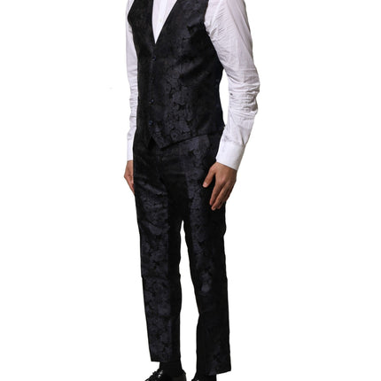 Dolce & Gabbana Black Jacquard 3 Piece Single Breasted Suit