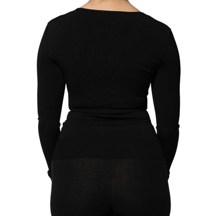Dolce & Gabbana Black Square Neck Long Sleeves Pullover Top