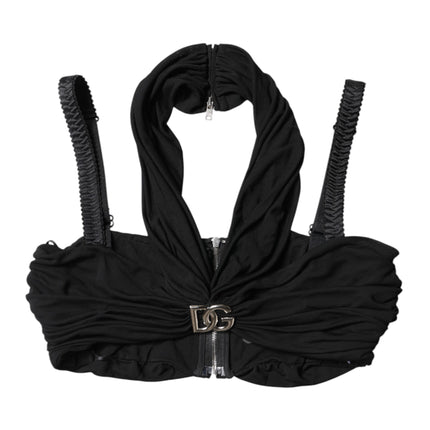 Dolce & Gabbana Black Cropped Viscose Halter Bustier Top