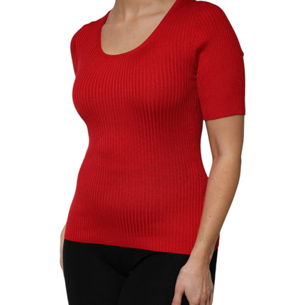 Dolce & Gabbana Red Round Neck Short Sleeves Pullover Top