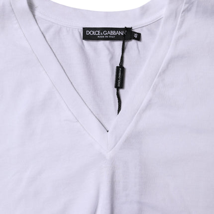 Dolce & Gabbana White Cotton Short Sleeves V-neck T-shirt