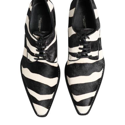 Dolce & Gabbana Black White Zebra Pony Fur Dress Shoes