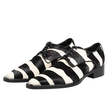 Dolce & Gabbana Black White Zebra Pony Fur Dress Shoes