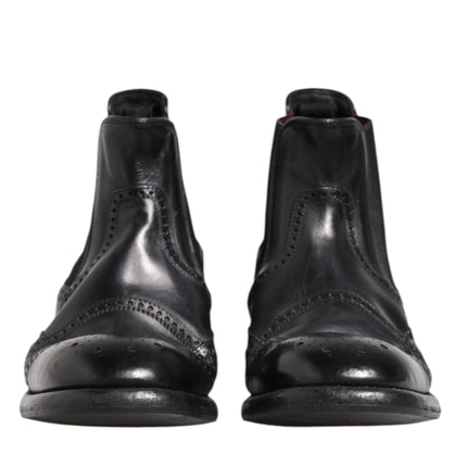 Dolce & Gabbana Black Leather Ankle Boots Slip On Shoes