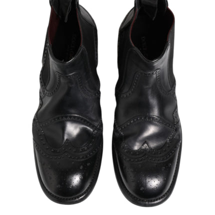Dolce & Gabbana Black Leather Ankle Boots Slip On Shoes