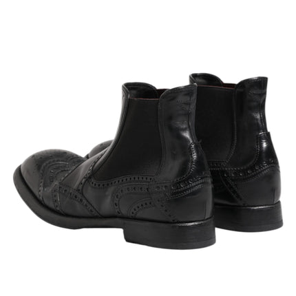 Dolce & Gabbana Black Leather Ankle Boots Slip On Shoes