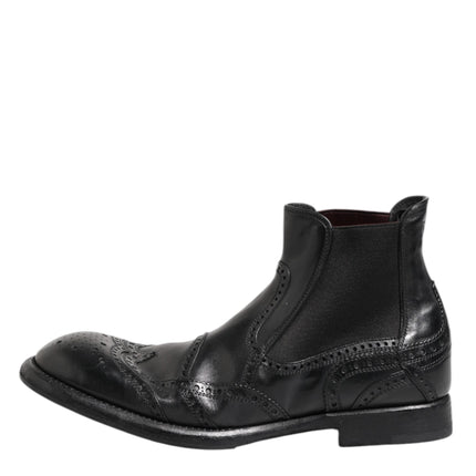 Dolce & Gabbana Black Leather Ankle Boots Slip On Shoes
