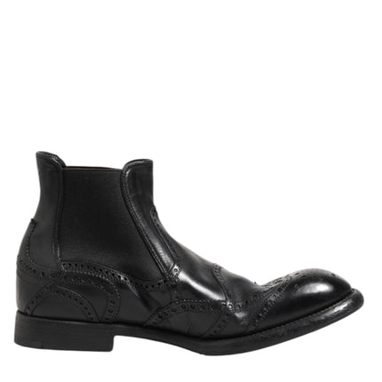 Dolce & Gabbana Black Leather Ankle Boots Slip On Shoes