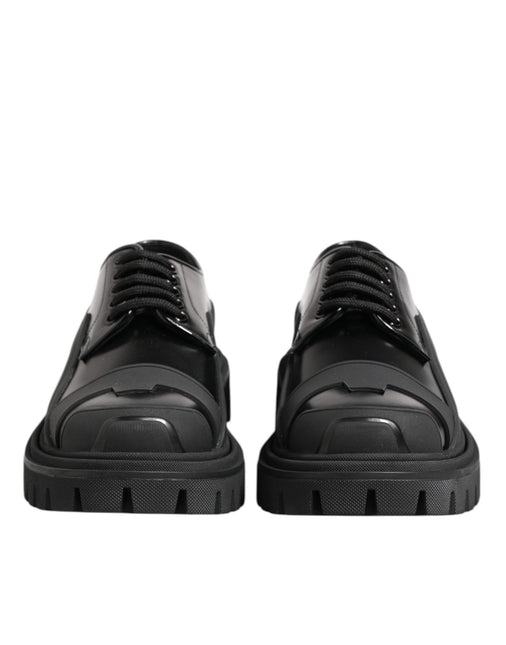 Dolce & Gabbana Black Patent Leather Trekking Derby Shoes Dolce & Gabbana