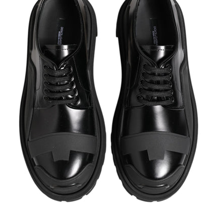 Dolce & Gabbana Black Patent Leather Trekking Derby Shoes