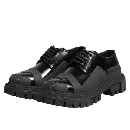Dolce & Gabbana Black Patent Leather Trekking Derby Shoes