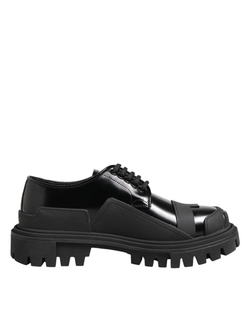 Dolce & Gabbana Black Patent Leather Trekking Derby Shoes Dolce & Gabbana