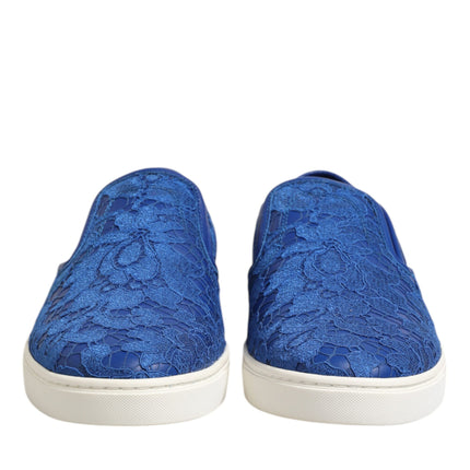Dolce & Gabbana Blue Leather Lace Slip On Sneaker Shoes