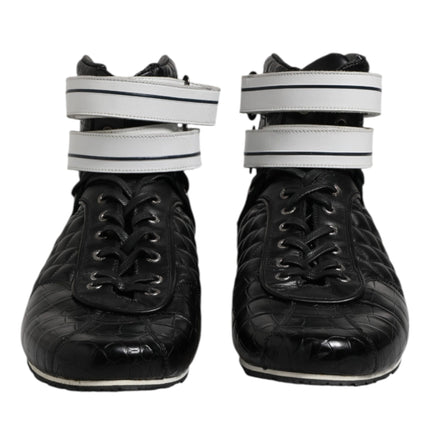 Dolce & Gabbana Black Quilted Leather Lace Up Sneakers Shoes