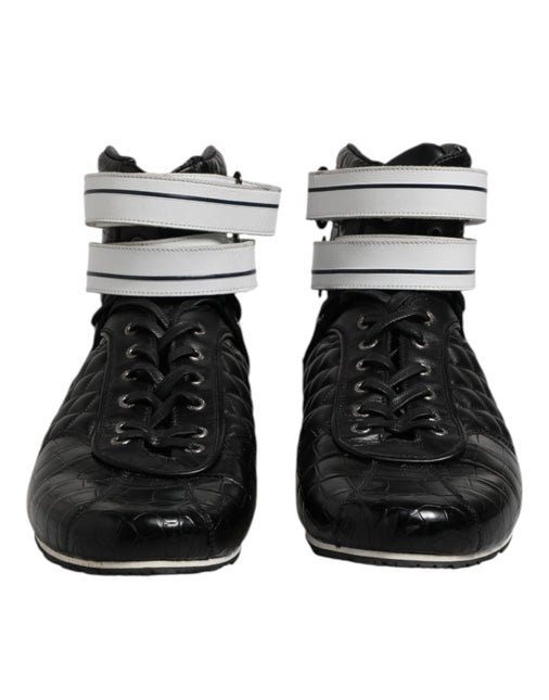 Dolce & Gabbana Black Quilted Leather Lace Up Sneakers Shoes Dolce & Gabbana