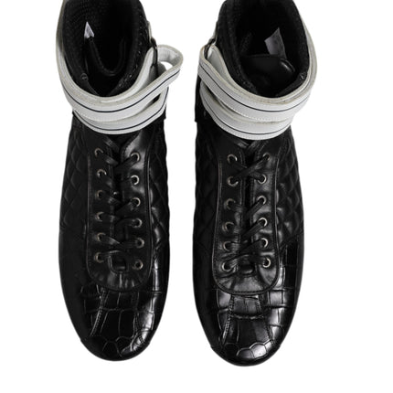 Dolce & Gabbana Black Quilted Leather Lace Up Sneakers Shoes