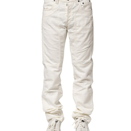 Jeckerson White Cotton Stretch Straight Fit Men Denim Jeans